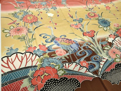 平和屋着物●豪華振袖　紅型　枝垂れ桜　流水花鳥文　暈し染め　正絹　逸品　DABF7759ps