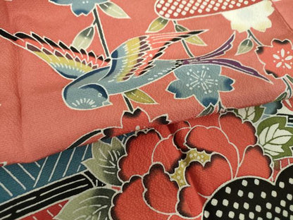 平和屋着物●豪華振袖　紅型　枝垂れ桜　流水花鳥文　暈し染め　正絹　逸品　DABF7759ps