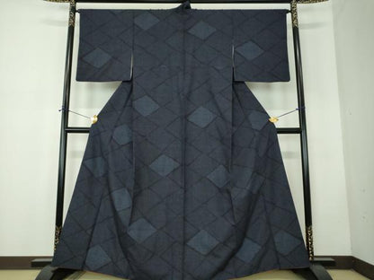 平和屋着物●結城紬　奥順　はたおり娘　100亀甲　菱文　証紙付き　正絹　逸品　DABF7768ps