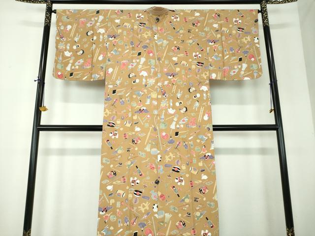 平和屋着物●男性　長襦袢　袷　玩具文様　正絹　逸品　未使用　DABF7769ps