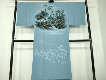 平和屋着物●男性　長襦袢　袷　手描き　人物風景文　金彩　正絹　逸品　未使用　DABF7771ps