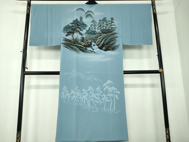 平和屋着物●男性　長襦袢　袷　手描き　人物風景文　金彩　正絹　逸品　未使用　DABF7771ps