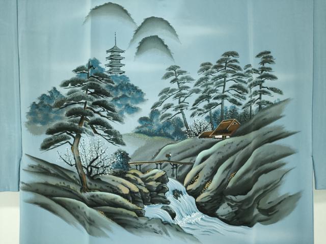 長襦袢 袷 手描き 金彩 暈し染め 平和屋着物○男性 風景文 逸品 正絹
