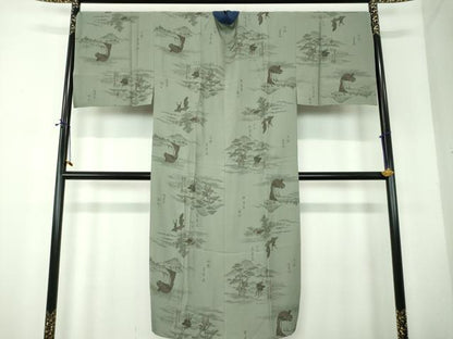 平和屋着物●男性　長襦袢　袷　手描き　廣重画　東海道五拾三次　正絹　逸品　DABF7772ps