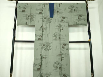 平和屋着物●男性　長襦袢　袷　手描き　廣重画　東海道五拾三次　正絹　逸品　DABF7772ps