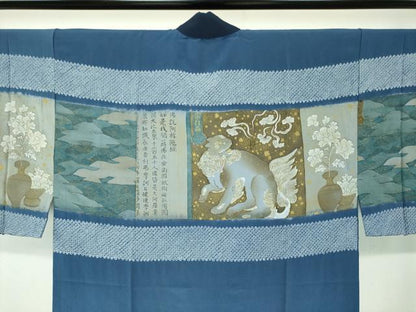 平和屋着物●男性　長襦袢　無双仕立て　絞り　手描き　唐獅子　金彩　正絹　逸品　未使用　DABF7775ps