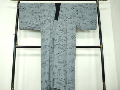 平和屋着物●男性　長襦袢　無双仕立て　人物風景文　正絹　逸品　DABF7776ps