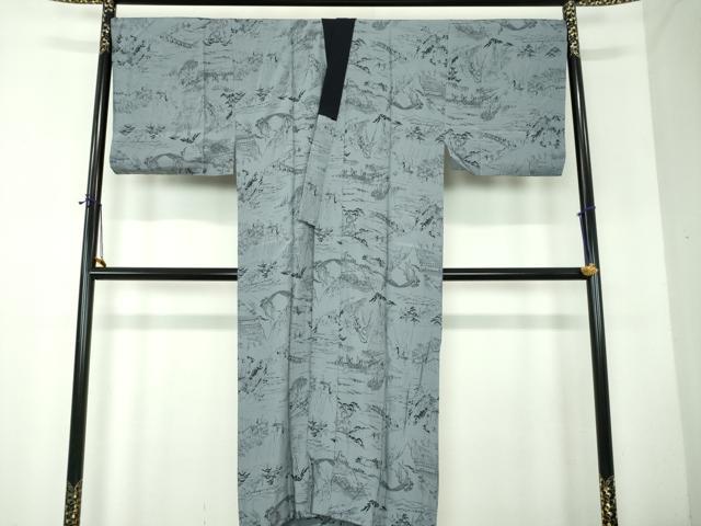 平和屋着物●男性　長襦袢　無双仕立て　人物風景文　正絹　逸品　DABF7776ps