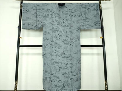 平和屋着物●男性　長襦袢　無双仕立て　人物風景文　正絹　逸品　DABF7776ps