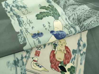 平和屋着物●男性　長襦袢　無双仕立て　破れ色紙吉祥文　成り物　正絹　逸品　DABF7777ps