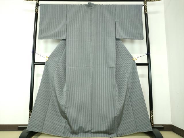 平和屋着物●上質な小紋　紬地　縞　正絹　逸品　未使用　DABF7787ps