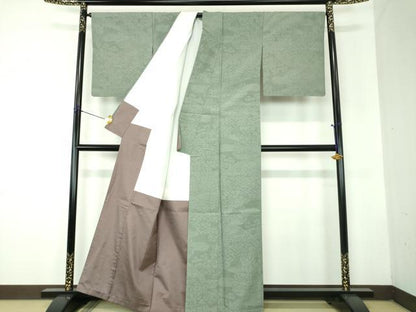 平和屋着物●結城紬　100亀甲　渡橋風景花文　正絹　逸品　DABF7788ps