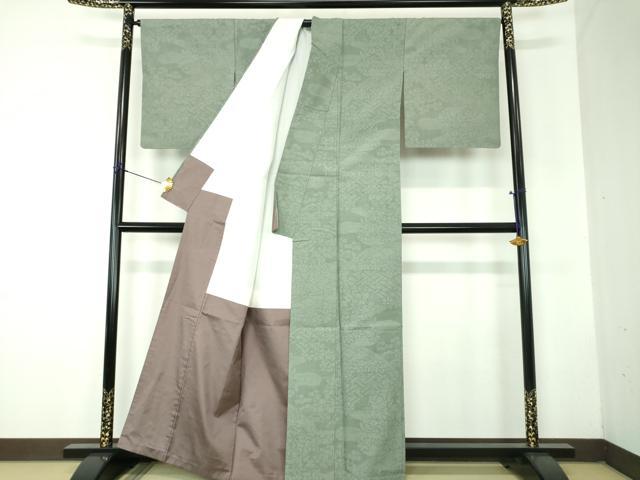 平和屋着物●結城紬　100亀甲　渡橋風景花文　正絹　逸品　DABF7788ps