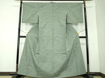 平和屋着物●結城紬　100亀甲　渡橋風景花文　正絹　逸品　DABF7788ps