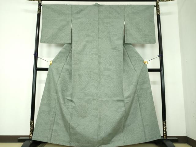 平和屋着物●結城紬　100亀甲　渡橋風景花文　正絹　逸品　DABF7788ps
