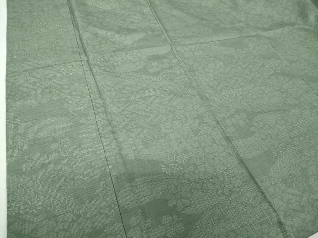 平和屋着物●結城紬　100亀甲　渡橋風景花文　正絹　逸品　DABF7788ps