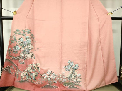 平和屋着物●訪問着　流水花文　暈し染め　銀彩　正絹　逸品　DABF7793ps
