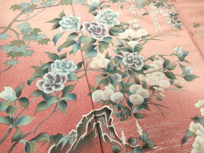 平和屋着物●訪問着　流水花文　暈し染め　銀彩　正絹　逸品　DABF7793ps