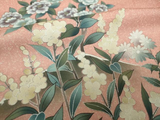 平和屋着物●訪問着　流水花文　暈し染め　銀彩　正絹　逸品　DABF7793ps