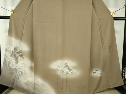 平和屋着物●伝統工芸士　森勇雄　訪問着　手描き　立波風景　暈し染め　正絹　逸品　未使用　DABF7794ps