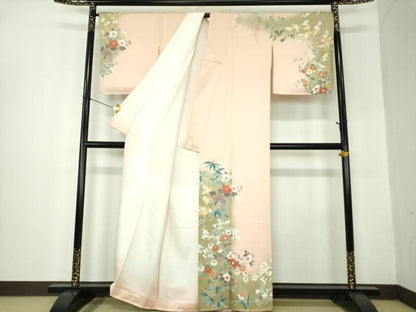 平和屋着物●訪問着　草花文　暈し染め　金彩　正絹　逸品　未使用　DABF7795ps
