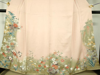 平和屋着物●訪問着　草花文　暈し染め　金彩　正絹　逸品　未使用　DABF7795ps