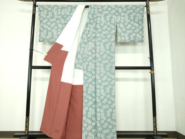 平和屋着物●上質な小紋　型染　菊唐草　正絹　逸品　DABF7798ps