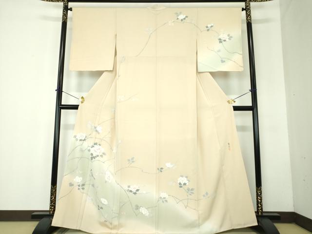 平和屋着物●訪問着　友禅　作家物　枝花文　休み鳥　暈し染め　正絹　逸品　DABF7799ps