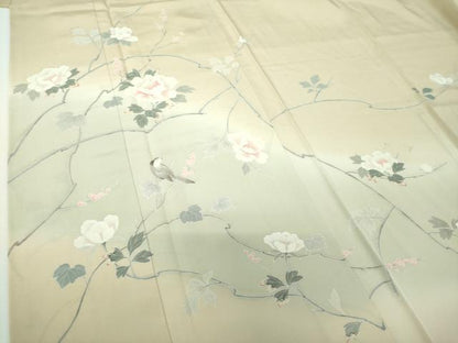 平和屋着物●訪問着　友禅　作家物　枝花文　休み鳥　暈し染め　正絹　逸品　DABF7799ps