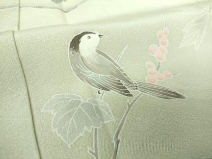 平和屋着物●訪問着　友禅　作家物　枝花文　休み鳥　暈し染め　正絹　逸品　DABF7799ps
