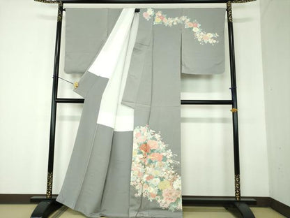 平和屋着物●訪問着　駒刺繍　花鳥文　金彩　正絹　逸品　未使用　DABF7802ps