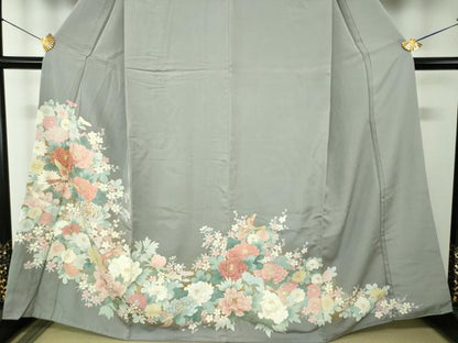 平和屋着物●訪問着　駒刺繍　花鳥文　金彩　正絹　逸品　未使用　DABF7802ps