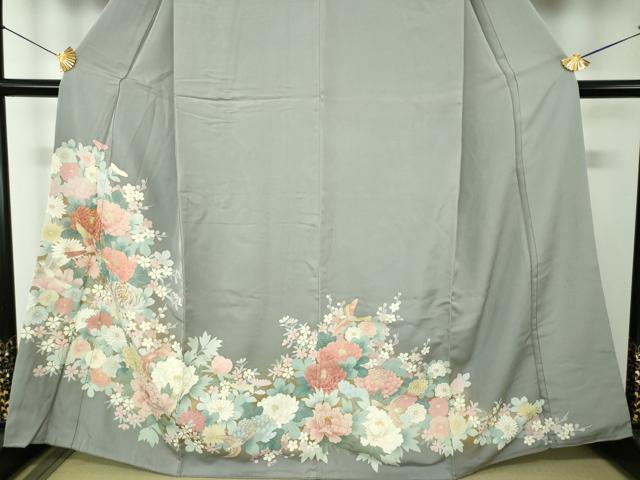 平和屋着物●訪問着　駒刺繍　花鳥文　金彩　正絹　逸品　未使用　DABF7802ps