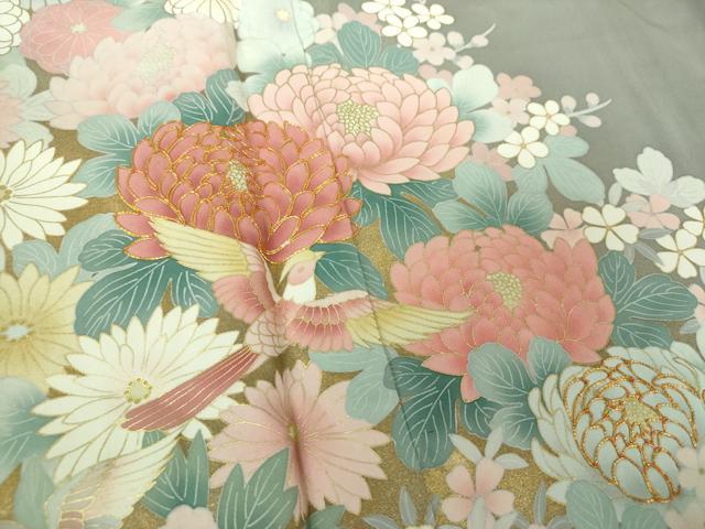 平和屋着物●訪問着　駒刺繍　花鳥文　金彩　正絹　逸品　未使用　DABF7802ps
