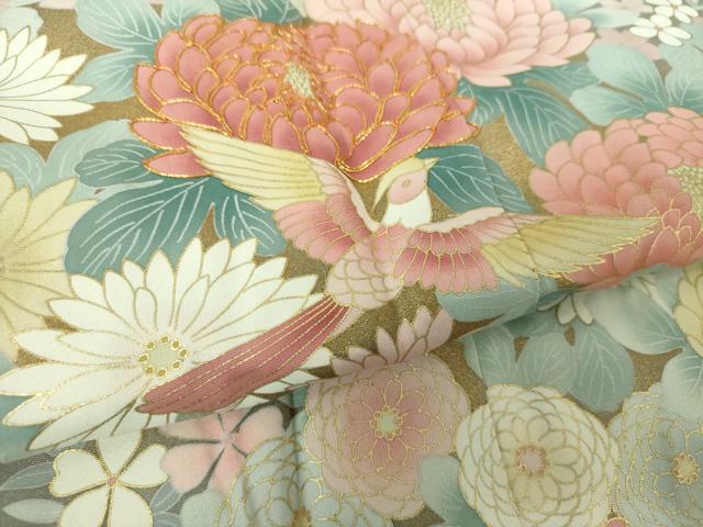 平和屋着物●訪問着　駒刺繍　花鳥文　金彩　正絹　逸品　未使用　DABF7802ps