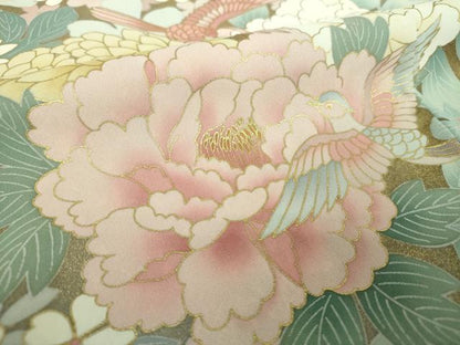 平和屋着物●訪問着　駒刺繍　花鳥文　金彩　正絹　逸品　未使用　DABF7802ps