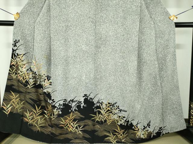 平和屋着物●訪問着　立波草葉文　草花シルエット　たたき染め　金彩　正絹　逸品　DABF7803ps