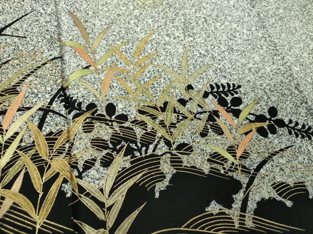 平和屋着物●訪問着　立波草葉文　草花シルエット　たたき染め　金彩　正絹　逸品　DABF7803ps