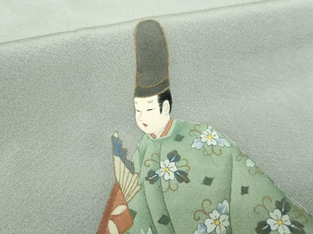 平和屋着物●京童人形絵師　高橋翠延　色留訪問着　手描き　枝垂れ桜　平安人物文　金彩　正絹　逸品　DABF7804ps