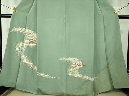 平和屋着物●豪華色留袖　作家物　駒刺繍　寿光織　鴛鴦花文　金彩　正絹　逸品　DABF7805ps
