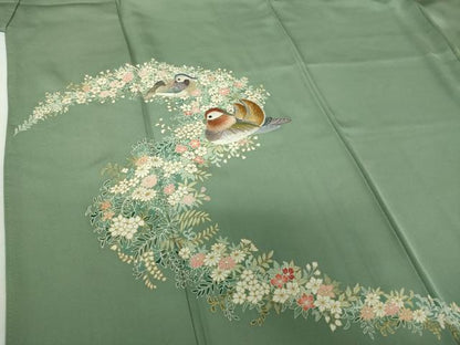 平和屋着物●豪華色留袖　作家物　駒刺繍　寿光織　鴛鴦花文　金彩　正絹　逸品　DABF7805ps