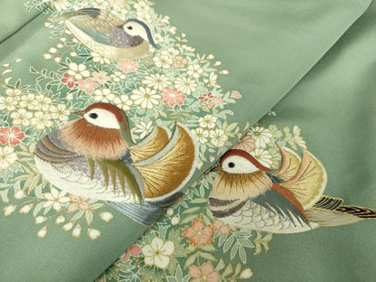 平和屋着物●豪華色留袖　作家物　駒刺繍　寿光織　鴛鴦花文　金彩　正絹　逸品　DABF7805ps