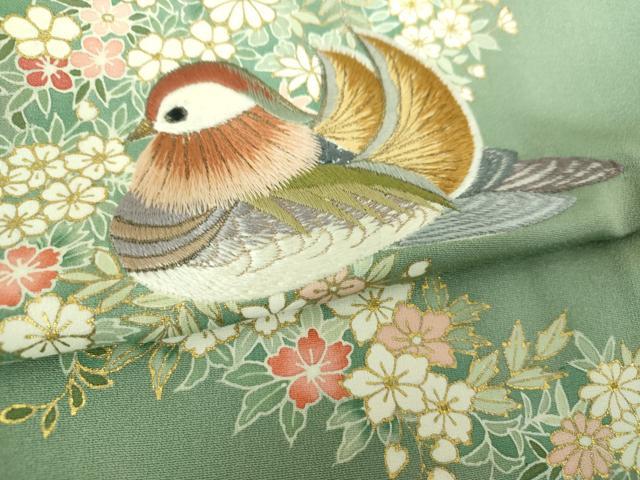 平和屋着物●豪華色留袖　作家物　駒刺繍　寿光織　鴛鴦花文　金彩　正絹　逸品　DABF7805ps