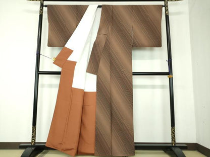 平和屋着物●上質な小紋　斜縞　正絹　逸品　DABF7806ps