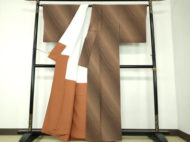 平和屋着物●上質な小紋　斜縞　正絹　逸品　DABF7806ps