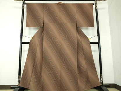 平和屋着物●上質な小紋　斜縞　正絹　逸品　DABF7806ps