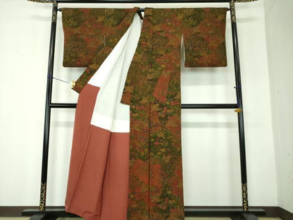 平和屋着物●訪問着　花鳥文　鬼しぼ縮緬　正絹　逸品　DABF7808ps