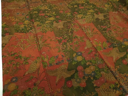 平和屋着物●訪問着　花鳥文　鬼しぼ縮緬　正絹　逸品　DABF7808ps