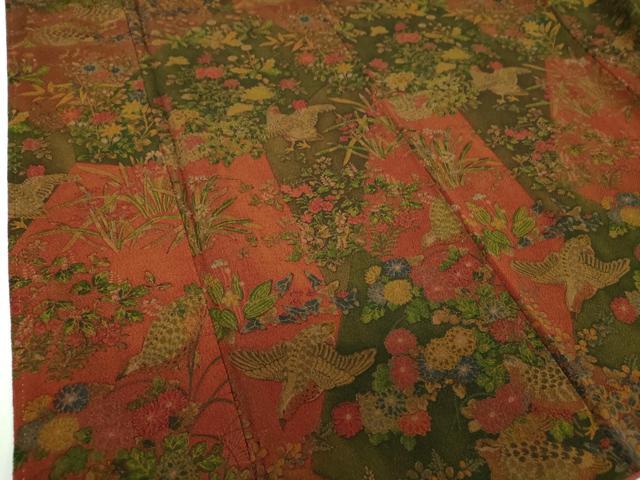 平和屋着物●訪問着　花鳥文　鬼しぼ縮緬　正絹　逸品　DABF7808ps