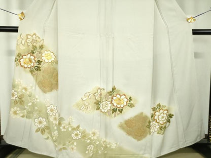 平和屋着物●豪華色留袖　駒刺繍　牡丹唐草　暈し染め　金彩　正絹　逸品　DABF7811ps